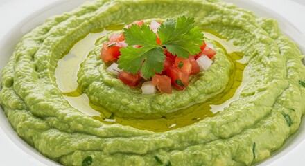Vibrant Green Dip with Tomato and Herb Garnish