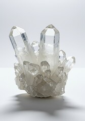 Clear Quartz Crystal Cluster on White Background