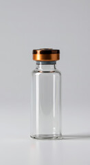 Clear Glass Vial with Metallic Cap on White Surface