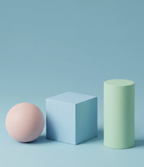 Pastel Geometric Shapes on a Light Blue Backdrop