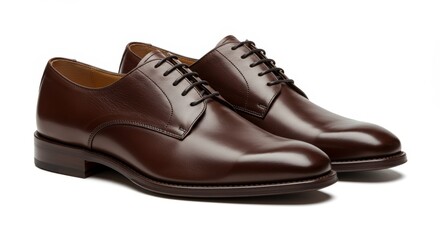 Elegant Brown Leather Dress Shoes on White Surface