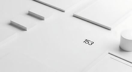 Abstract White Geometric Shapes with Number 153 on a Clean Background