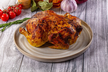 Hot tasty grilled whole chicken