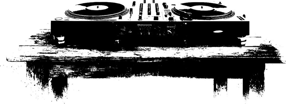Grunge black and white dj deck with music console for urban design