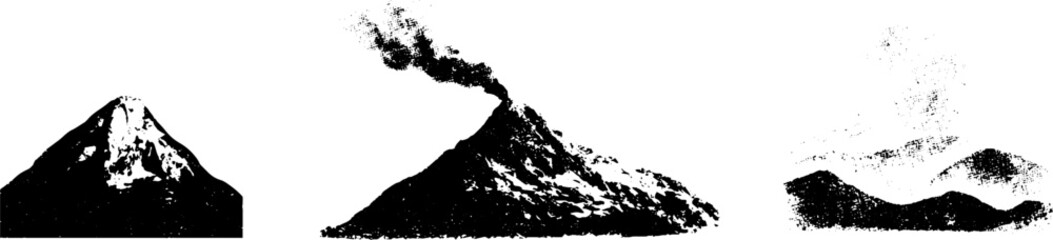 Grunge black and white mountain silhouettes for artistic design