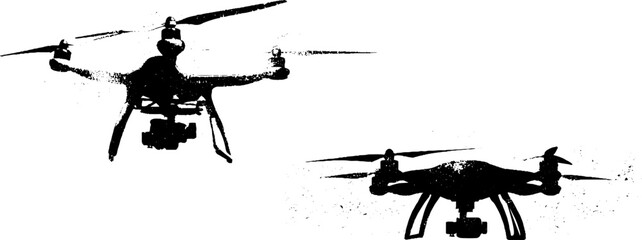 Grunge black and white drone illustrations for urban design projects