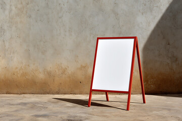Blank A-Frame Sign on a Textured Wall in a Contemporary Urban Setting