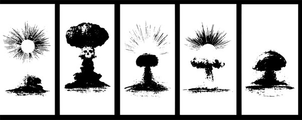 Obraz na płótnie Canvas Grunge black and white explosion silhouette set for urban design and art projects