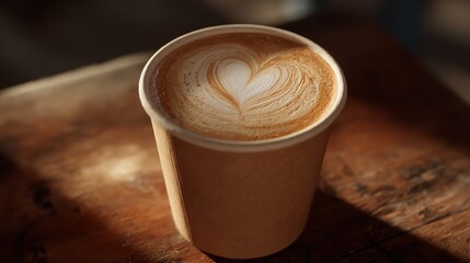 Latte Art: A Heart-Shaped Coffee in a Paper Cup