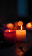 Tranquil Vigil Candles Soft Glowing Light in the Darkness, Perfect for Remembrance, Reflection, and Spiritual Themes. Peaceful Atmosphere, Contemplative Mood.