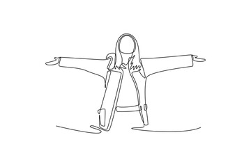 Traveler Valley Mountain concept. Single line draw design. Vector graphic illustration