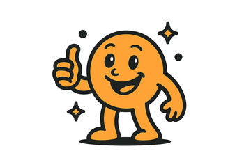 Obraz premium Vintage cartoon mascot character giving a thumbs up sign of approval. Cheerful and happy orange round figure with a big smile and sparkles isolated on white