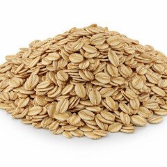 Angled view pile of premium oats isolated on white background