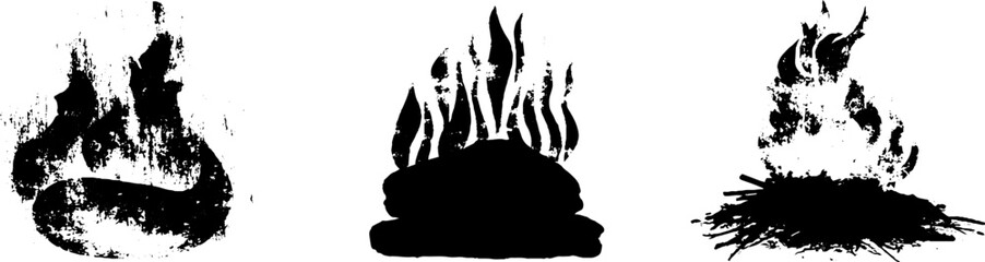 Grunge black and white flame set for creative designs