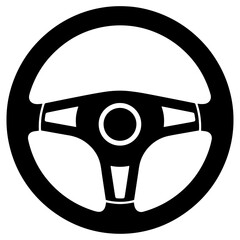 Black Silhouette Steering Wheel Icon, Flat Vector Style