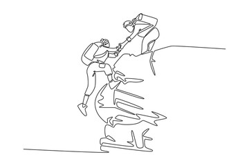 Traveler Valley Mountain concept. Single line draw design. Vector graphic illustration