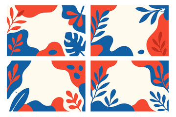 Obraz premium Set of abstract botanical backgrounds with modern organic shapes and tropical leaves creating a vibrant frame for copy space