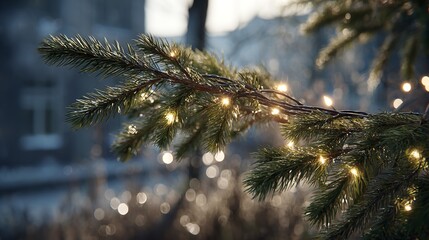 Glimmering Pine Branch: Festive Winter Lights