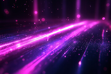 Neon purple light abstract glow as background with bright lines and digital particles