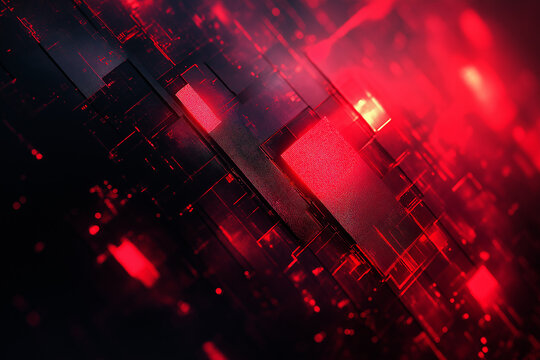 Abstract futuristic digital technology with red pattern background and geometric design
