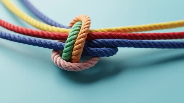 Rope knot symbolism connection strength teamwork unity on blue background