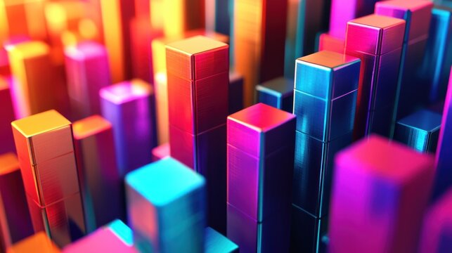 A vibrant, colorful abstract digital art piece featuring a multitude of geometric shapes and vibrant colors.