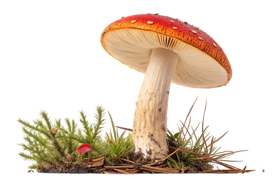 A colorful mushroom with a red cap in forest - Powered by Adobe