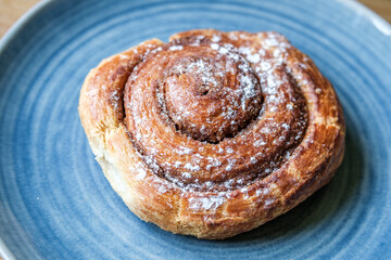 Single Cinnamon Swirl Breakfast Pastry Served On A Plate