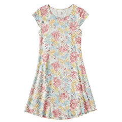 Floral Summer Dress on Transparent Background - Pink and Blue Flowers on White Fabric