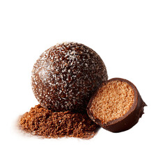 homemade coconut rock ball dessert isolated on white
