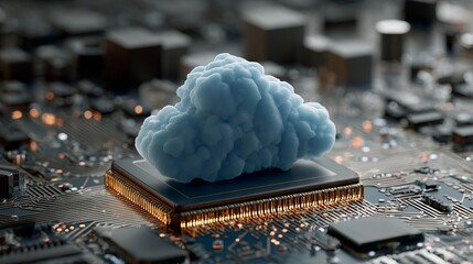 Cloud computing concept illustrating the future connecting devices, data transmission, and artificial intelligence integration