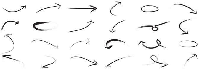Vector arrow set hand draw style isolated on background for infographic, pictogram. Arrows, vector design elements. Set vector illustration of hand drawn and curved arrows.