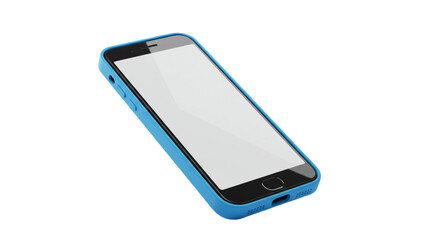 Realistic 3D render of a modern smartphone with a blank white screen and a vibrant blue case, perfect for app mockups and technology designs. Isolated on a transparent background.
