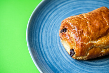 Single Pain Au Chocolate Breakfast Danish Pastry Served On A Plate
