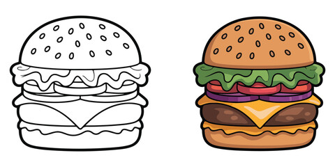 burger coloring page vector illustration	
