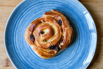 Single Pain Au Chocolate Breakfast Danish Pastry Served On A Plate
