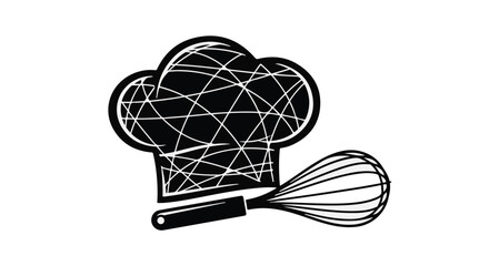 Creative chef's hat and whisk symbolize culinary artistry and professional cooking.