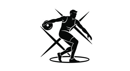 Dynamic silhouette of a male athlete throwing discus in a powerful athletic pose, symbolizing sport and competition.