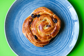 Single Pain Au Chocolate Breakfast Danish Pastry Served On A Plate