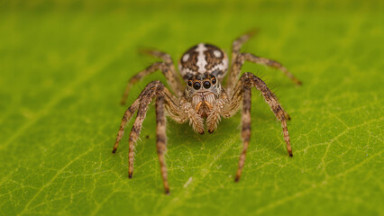 Striking Spider with Unique Patterns on Leaf