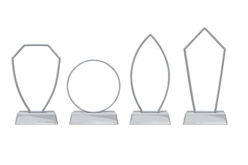 Set of modern blank trophy awards with different shapes like circle and shield isolated on a white background