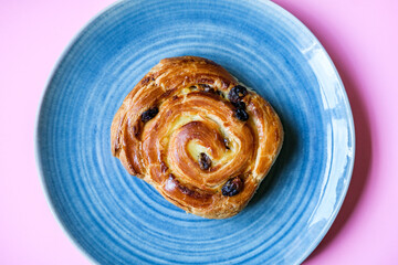 Single Pain Au Chocolate Breakfast Danish Pastry Served On A Plate