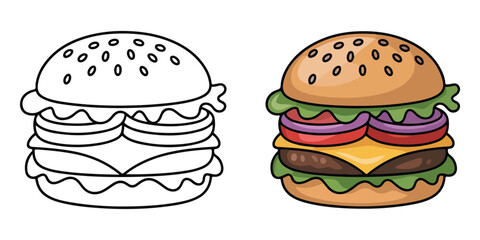 burger coloring page vector illustration	