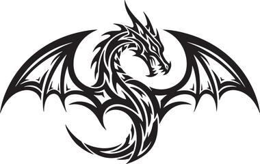 Obraz premium Intricate Dragon Design A Detailed Monochrome Illustration with Wing Span and Ornamental Body