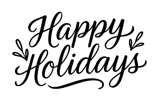 Happy Holidays elegant script lettering with decorative flourishes for Christmas and New Year greeting cards