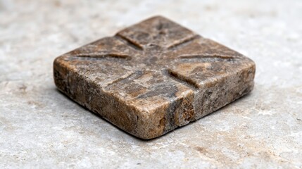 A square stone with a cross pattern on it.