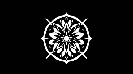 Ornate, symmetrical flower design on a black background.