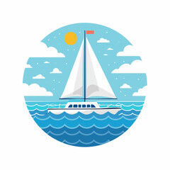 Sailing Yacht on a Sunny Day Ocean Voyage Illustration