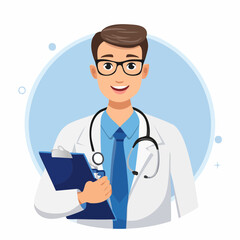 Fototapeta premium Smiling Doctor Holding Clipboard A Healthcare Professional Illustration