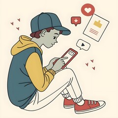 Teenager in busy Social Media.